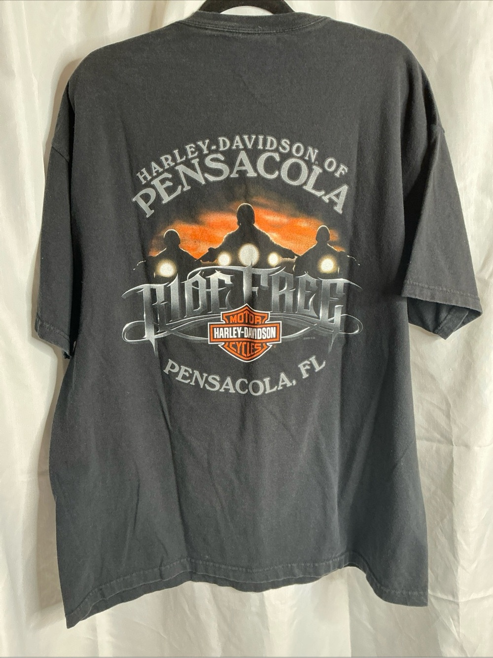Harley-Davidson Black Pensacola 'Ride Free' Graphic Tee with Orange Accent